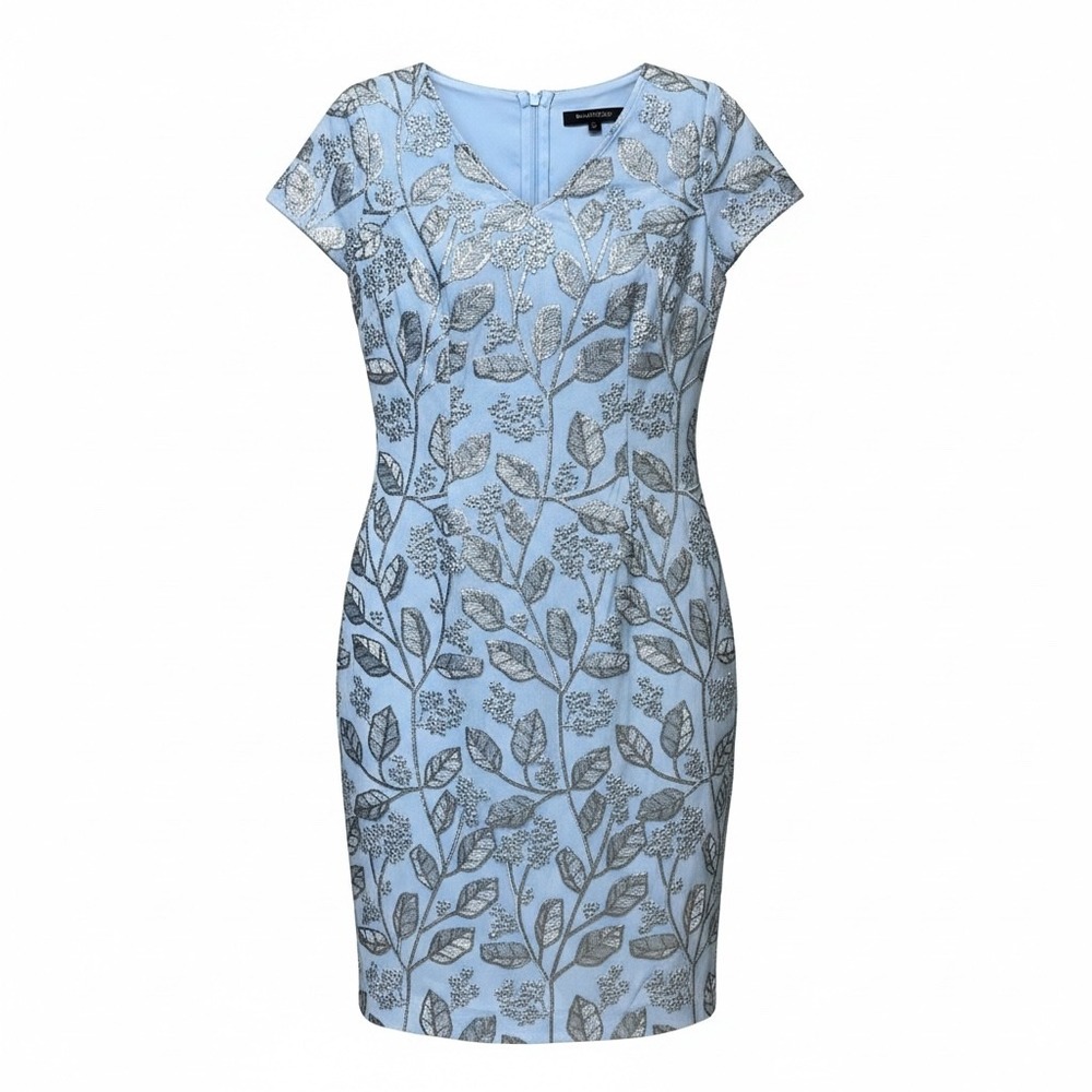 JS Collections Womens Light Blue Silver Sequin Leaf Sheath Dress Size 6 8617397